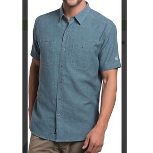 Kuhl Skorpio Linen Cotton Short Sleeve Metal Button Down Shirt Men's XL Outdoor